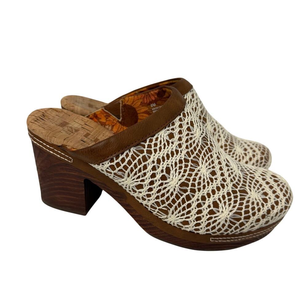 Korks Nora Clog Women's Size 8 M Brown White Crochet Overlay Boho Hippie